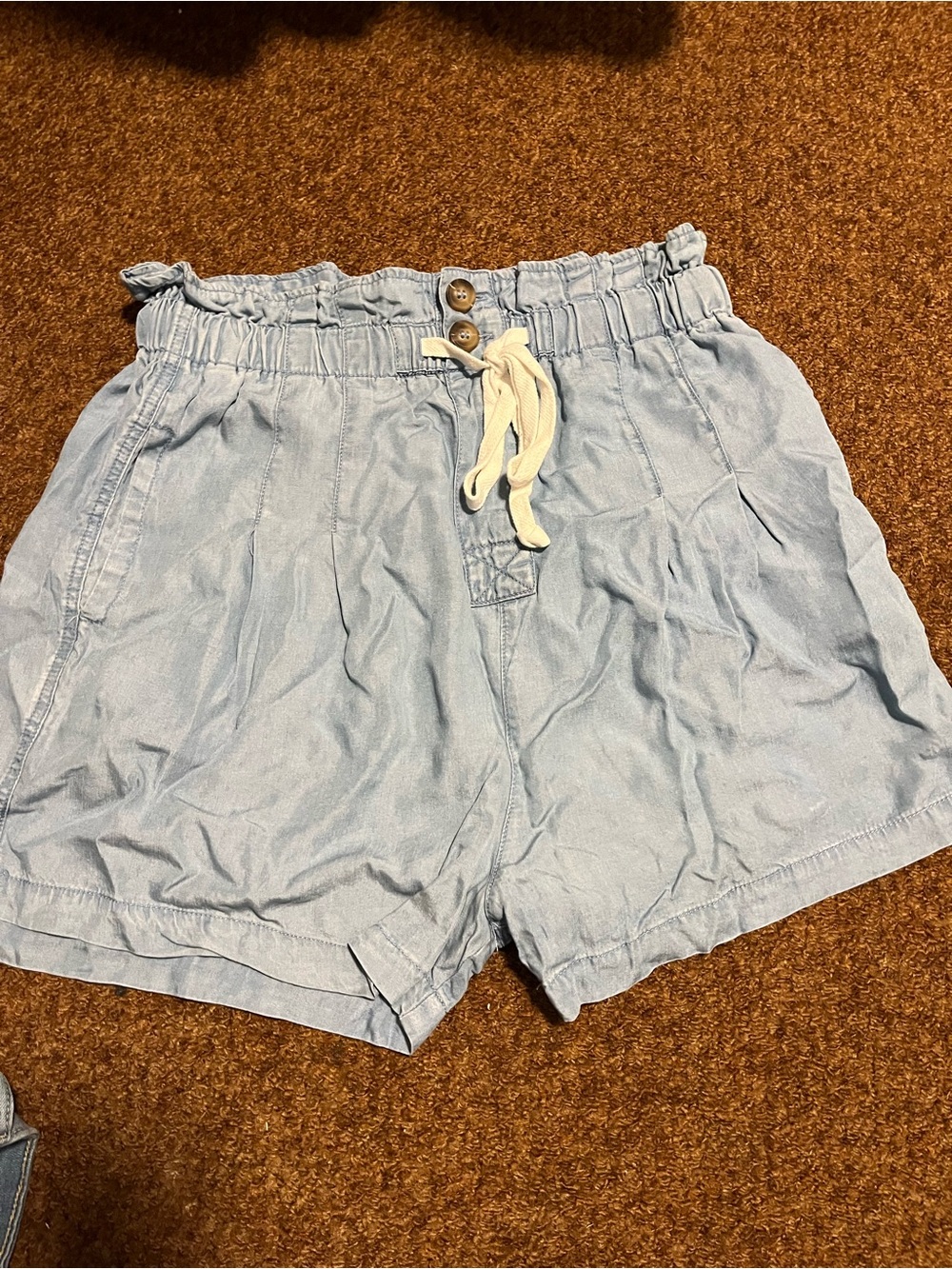 Zenana Outfitters Light Blue Paperbag Waist Shorts